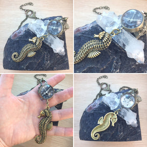 Seahorse Pocket Watch Necklace - Necklace - AlphaVariable