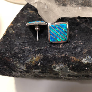 Blue Opal Square Earrings - Earrings - AlphaVariable
