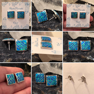 Blue Opal Square Earrings - Earrings - AlphaVariable