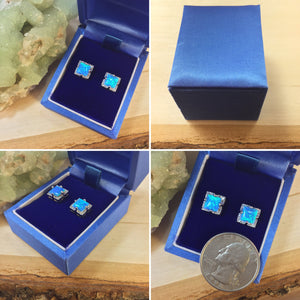 Blue Opal Square Stud Earrings - Earrings - AlphaVariable