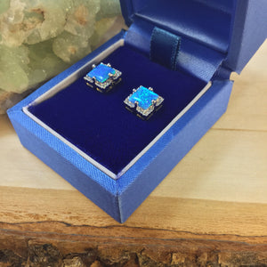 Blue Opal Square Stud Earrings - Earrings - AlphaVariable