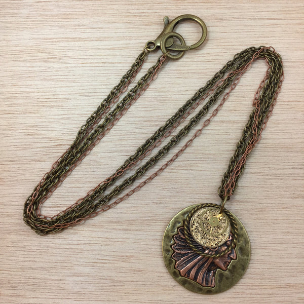 Native American Gear Necklace - Steampunk Necklace - AlphaVariable