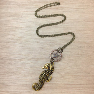 Steampunk Seahorse Gear Necklace - Necklace - AlphaVariable