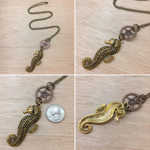 Steampunk Seahorse Gear Necklace - Necklace - AlphaVariable