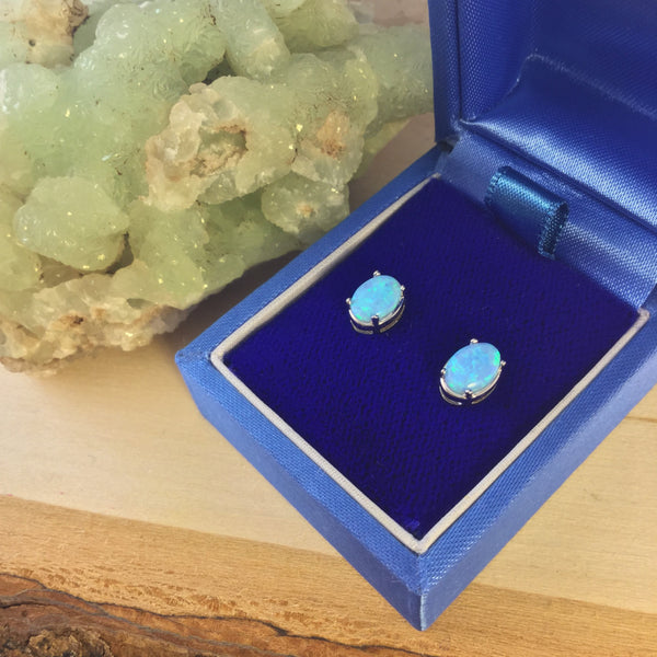 Sterling Silver Blue Opal Earrings - Earrings - AlphaVariable