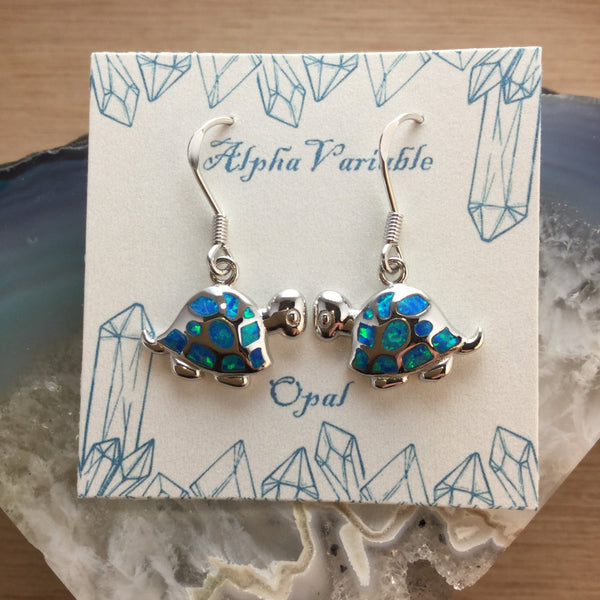 Sterling Silver Opal Turtle Earrings - Earrings - AlphaVariable