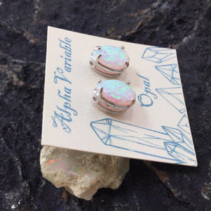 Silver Opal Stud Earrings - Earrings - AlphaVariable