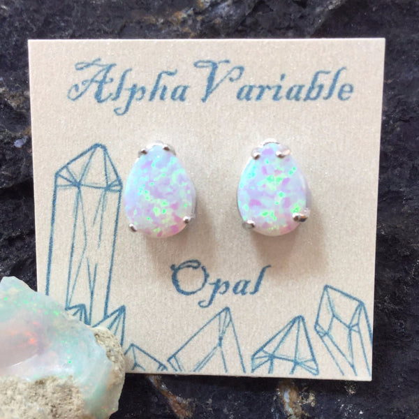 Silver Opal Stud Earrings - Earrings - AlphaVariable
