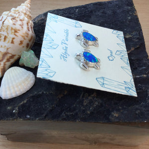 Sterling Silver Opal Turtle Earrings - Earrings - AlphaVariable