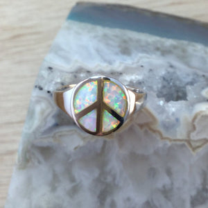 Sterling Silver Opal Peace Sign Ring - Rings - AlphaVariable