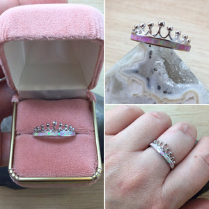 Pink Opal Crown Ring + Pink Velvet Gift Box - Ring - AlphaVariable