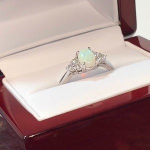 White Gold Diamond Opal Ring - Ring - AlphaVariable