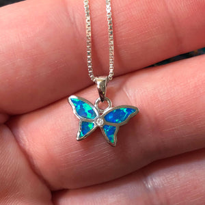 Blue Opal Butterfly Necklace - Necklace - AlphaVariable