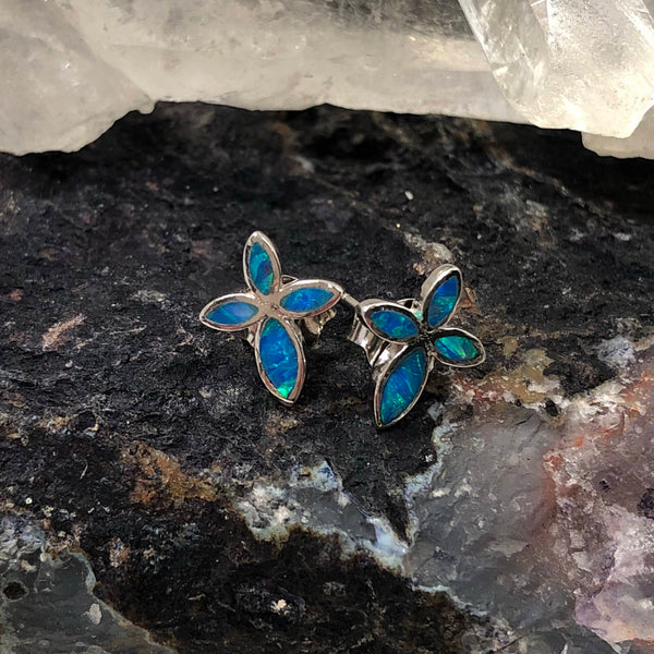 Blue Opal Cross Earrings - Earrings - AlphaVariable