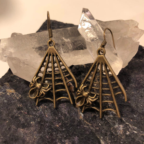Bronze Spider Web Earrings - Earrings - AlphaVariable