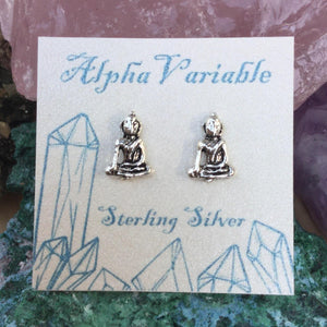 Buddha Earrings - Sterling Silver Studs - AlphaVariable