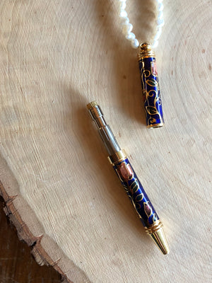 Cloisonne Pen + Pearl Necklace - Necklace - AlphaVariable