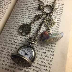 Cloisonne Bird + Watch Necklace - Necklace - AlphaVariable