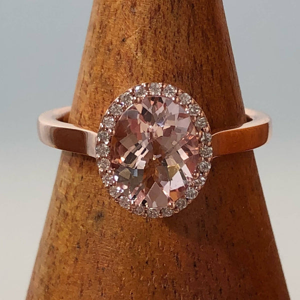 Rose Gold Morganite + Diamond Ring - Ring - AlphaVariable