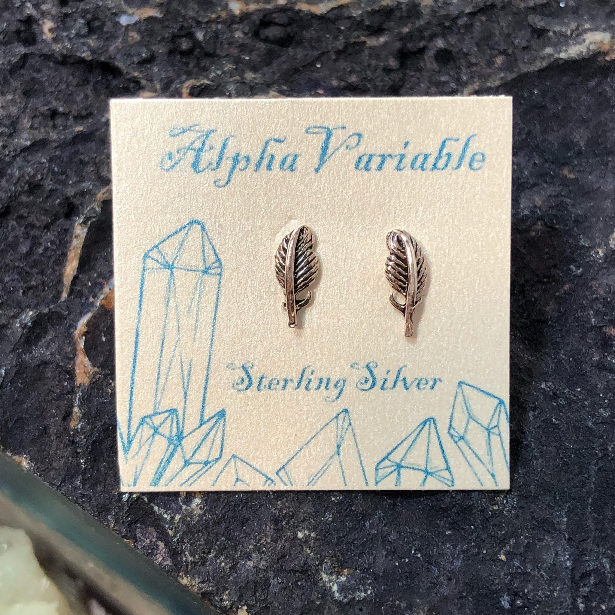 Feather Earrings - Sterling Silver Studs - AlphaVariable