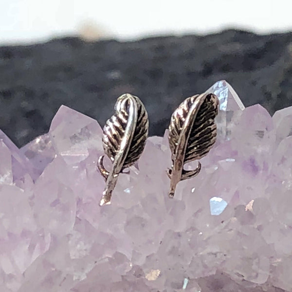 Feather Earrings - Sterling Silver Studs - AlphaVariable