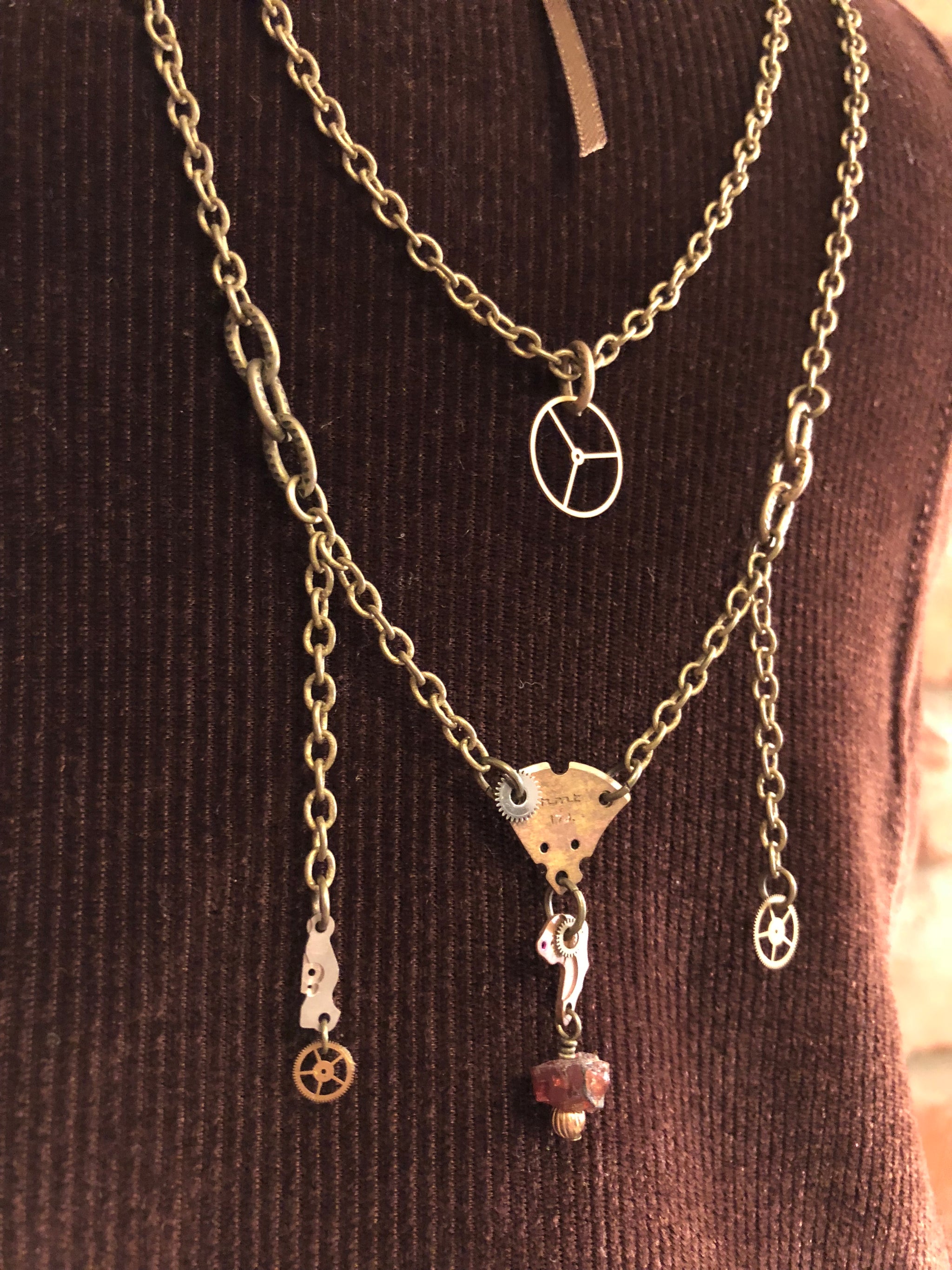 Garnet + Gear Necklace -  - AlphaVariable