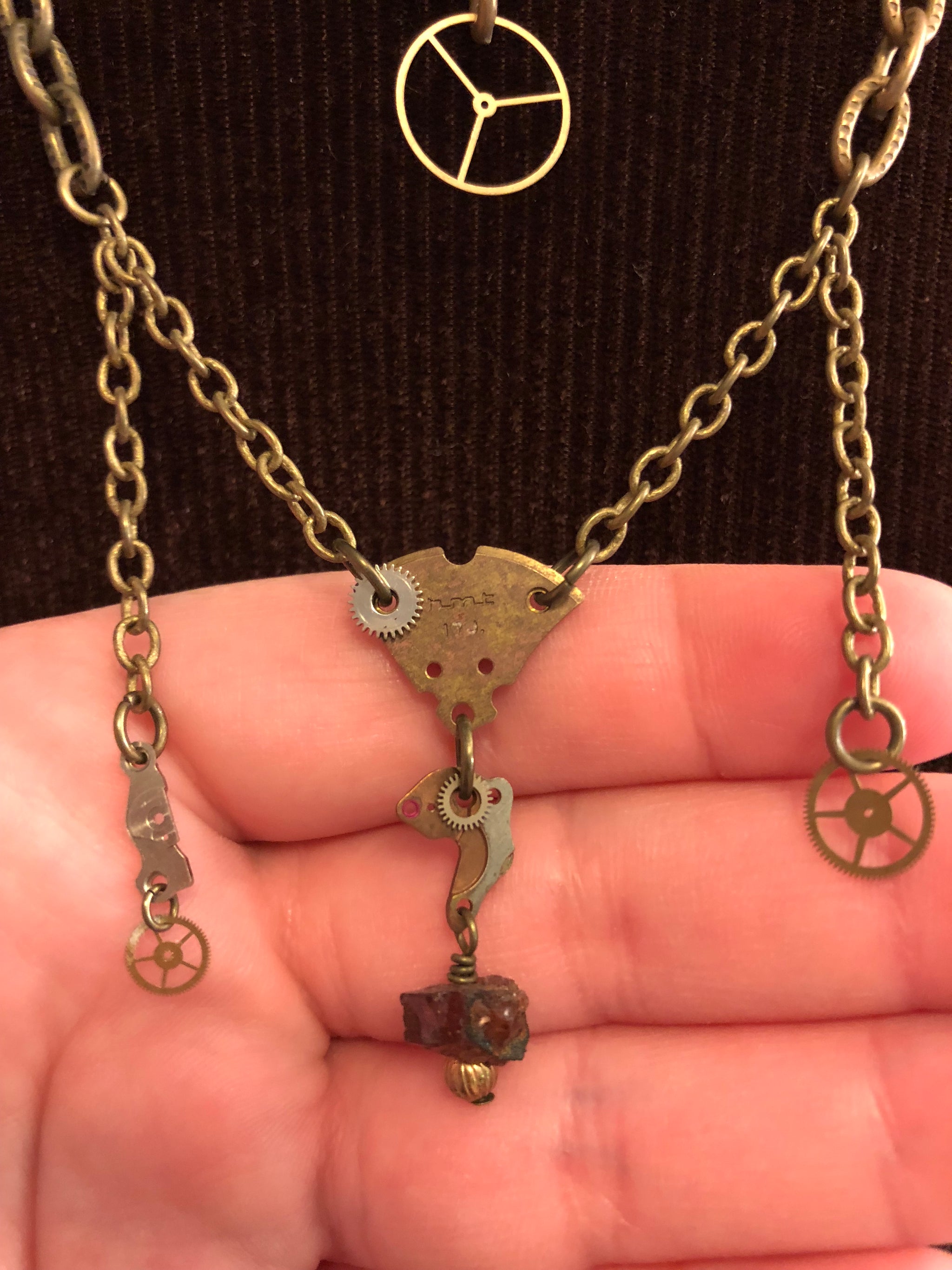 Garnet + Gear Necklace -  - AlphaVariable