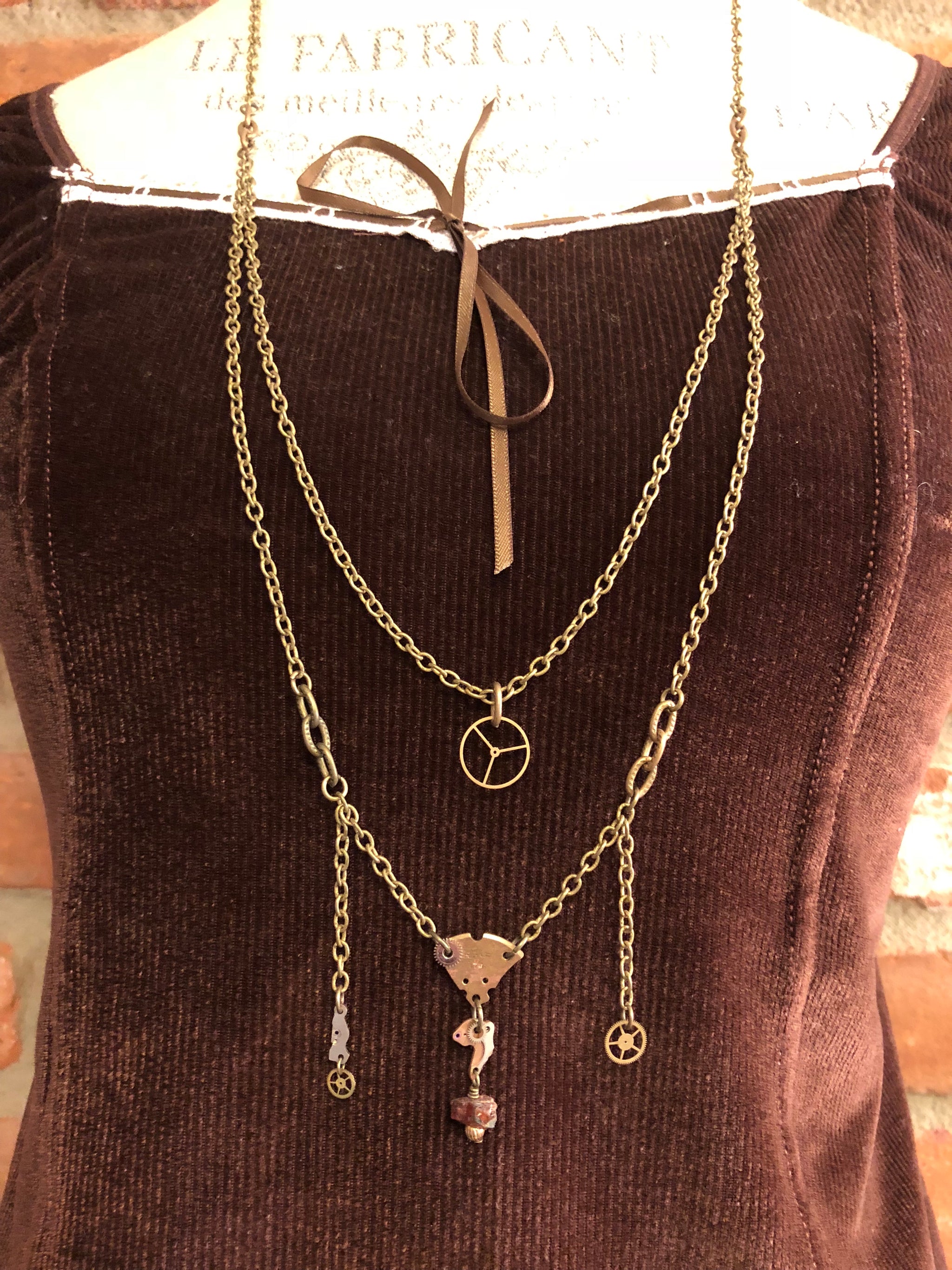 Garnet + Gear Necklace -  - AlphaVariable