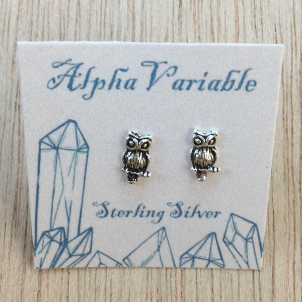 Sterling Silver Owl Stud Earrings - Sterling Silver Studs - AlphaVariable