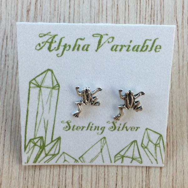 Sterling Silver Frog Stud Earrings - Sterling Silver Studs - AlphaVariable
