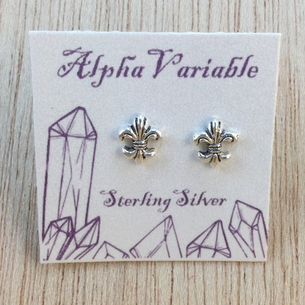 Sterling Silver Fleur De Lis Stud Earrings - Sterling Silver Studs - AlphaVariable