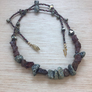 Sterling Silver Garnet and Pyrite Necklace - Necklace - AlphaVariable