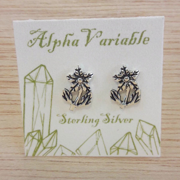 Sterling Silver Flower Stud Earrings - Sterling Silver Studs - AlphaVariable