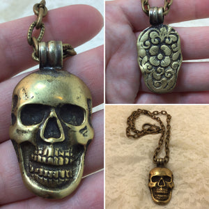 Steampunk Brass Skull Necklace - Steampunk Necklace - AlphaVariable