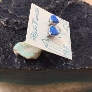 Sterling Silver Opal Heart Stud Earrings - Earrings - AlphaVariable