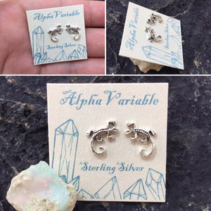 Sterling Silver Lizard Stud Earrings - Earrings - AlphaVariable
