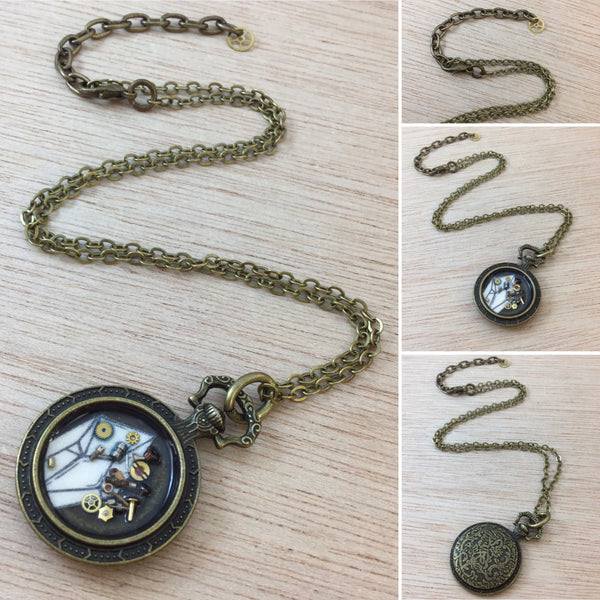 Steampunk Gear Resin Necklace - Pocket Watch Necklace - AlphaVariable