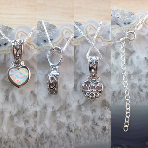 Sterling Silver Opal Heart Necklace - Necklace - AlphaVariable