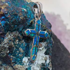 Blue Opal Cross Necklace - Necklace - AlphaVariable