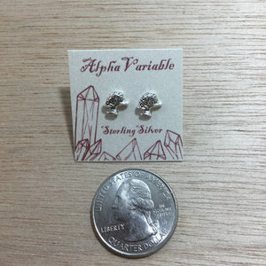 Sterling Silver Mushroom Stud Earrings - Sterling Silver Studs - AlphaVariable