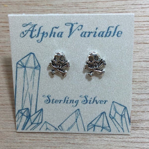 Skull and Cross Bone Earrings - Sterling Silver Studs - AlphaVariable
