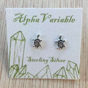 Sterling Silver Turtle Stud Earrings - Sterling Silver Studs - AlphaVariable