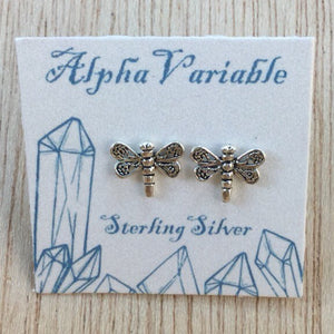 Dragonfly Earrings - Sterling Silver Studs - AlphaVariable