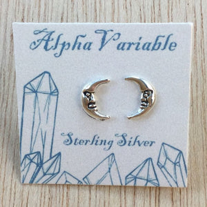 Sterling Silver Moon Earrings - Sterling Silver Studs - AlphaVariable