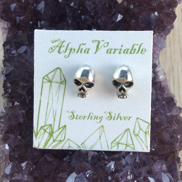 Sterling Silver Skull Stud Earrings - Sterling Silver Studs - AlphaVariable