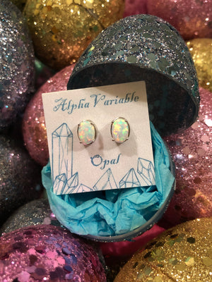 Oval Opal Earrings + Glitter Egg Gift Box -  - AlphaVariable