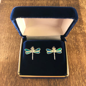Opal Dragonfly Earrings + Blue Velvet Gift Box