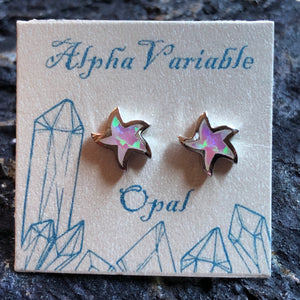 Pink Opal Star Earrings - Earrings - AlphaVariable