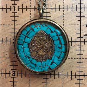 Vintage Turquoise Ganesha Mosaic Necklace -  - AlphaVariable