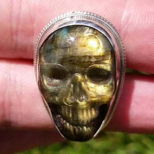 Labradorite Skull Ring - Sterling Silver Rings - AlphaVariable